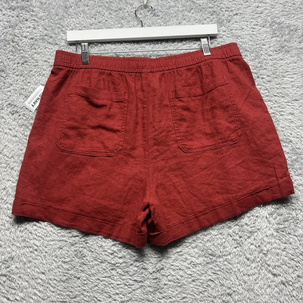 Old Navy Shorts Womens Large Red Linen Blend Pull On Hi Rise Beach Resort Casual